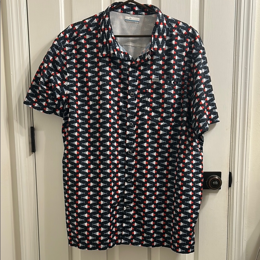 Men's Geometric Pattern Shirt - Black, Red, White